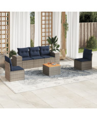 Salon de jardin 6 pcs avec coussins gris résine tressée | Mobilier & Déco