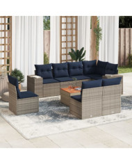 Salon de jardin 9 pcs avec coussins gris résine tressée | Mobilier & Déco