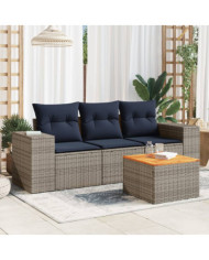 Salon de jardin 4 pcs avec coussins gris résine tressée | Mobilier & Déco