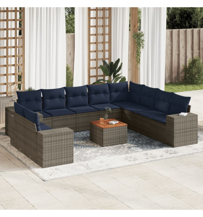 Salon de jardin 11 pcs avec coussins gris résine tressée | Mobilier & Déco