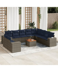 Salon de jardin 11 pcs avec coussins gris résine tressée | Mobilier & Déco