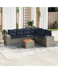 Salon de jardin 7 pcs avec coussins gris résine tressée | Mobilier & Déco