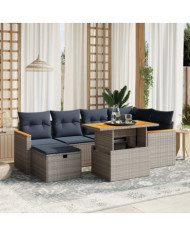 Salon de jardin 7 pcs avec coussins gris résine tressée | Mobilier & Déco