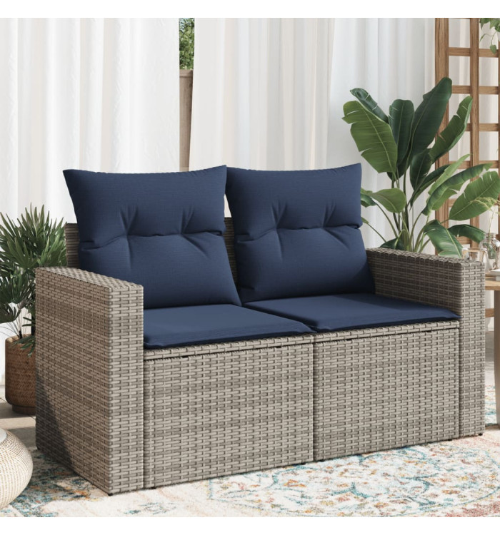 Canapé de jardin 2 places avec coussins gris résine tressée | Mobilier & Déco