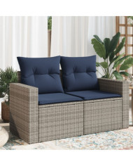 Canapé de jardin 2 places avec coussins gris résine tressée | Mobilier & Déco