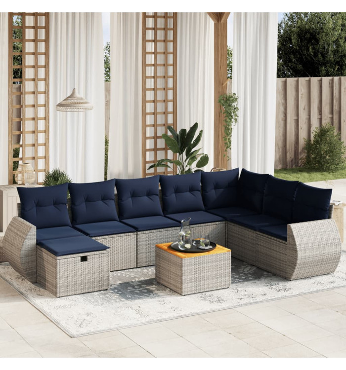 Salon de jardin 7 pcs avec coussins gris résine tressée | Mobilier & Déco