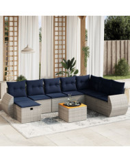 Salon de jardin 7 pcs avec coussins gris résine tressée | Mobilier & Déco