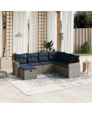 Salon de jardin 7 pcs avec coussins gris résine tressée | Mobilier & Déco