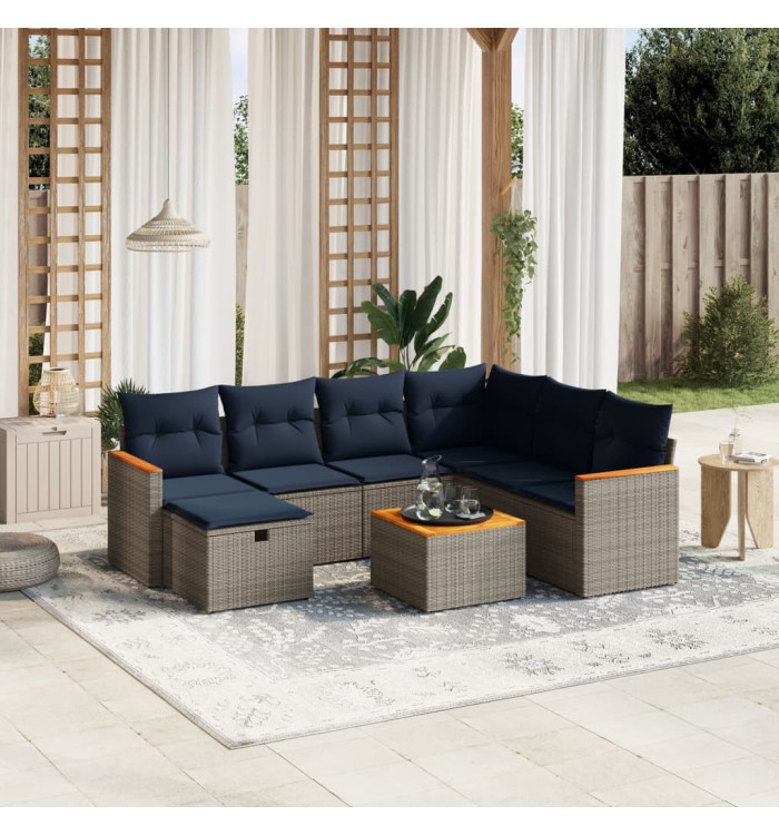 Salon de jardin 8 pcs avec coussins gris résine tressée | Mobilier & Déco
