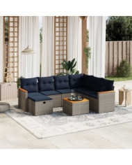 Salon de jardin 8 pcs avec coussins gris résine tressée | Mobilier & Déco