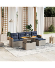 Salon de jardin 6 pcs avec coussins gris résine tressée | Mobilier & Déco
