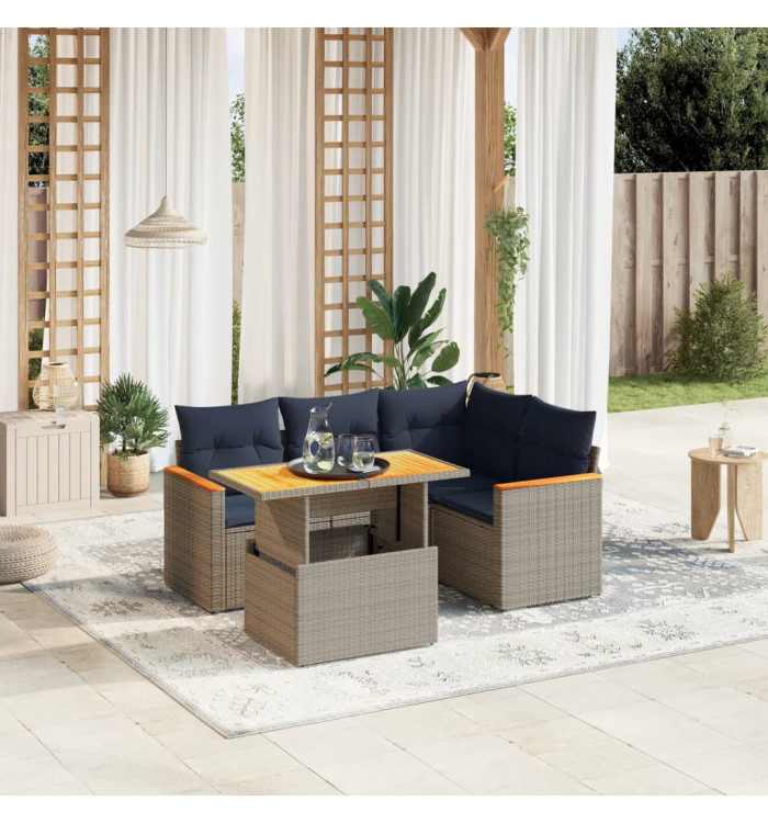 Salon de jardin 5 pcs avec coussins gris résine tressée | Mobilier & Déco
