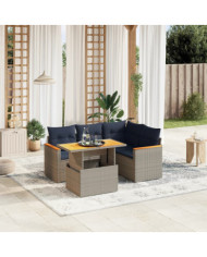 Salon de jardin 5 pcs avec coussins gris résine tressée | Mobilier & Déco