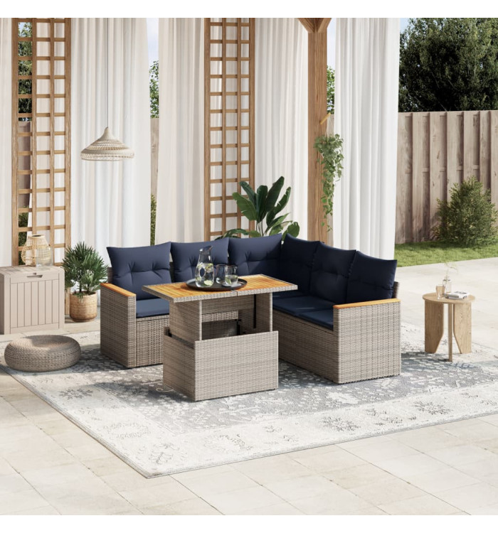 Salon de jardin 6 pcs avec coussins gris résine tressée | Mobilier & Déco
