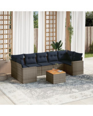 Salon de jardin 8 pcs avec coussins gris résine tressée | Mobilier & Déco