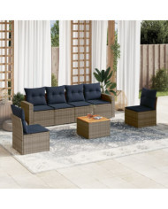 Salon de jardin 7 pcs avec coussins gris résine tressée | Mobilier & Déco