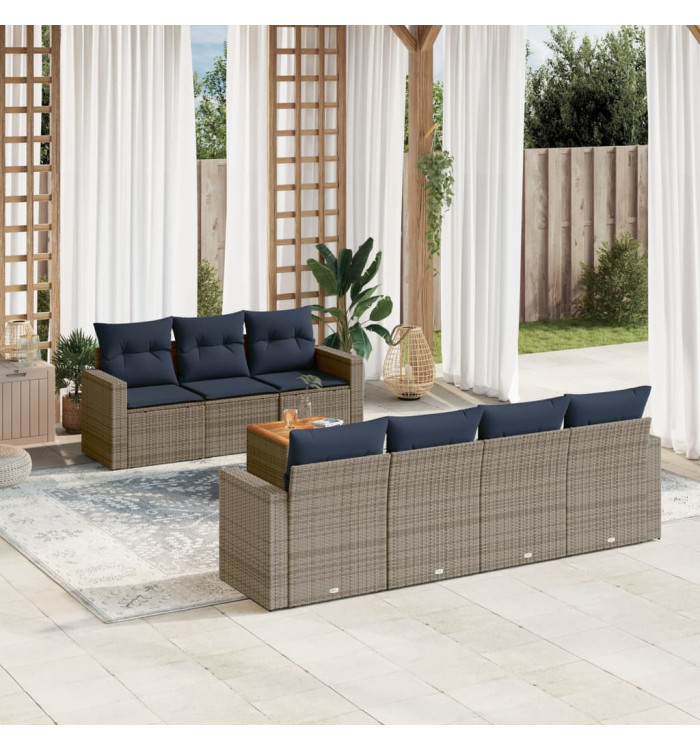 Salon de jardin 8 pcs avec coussins gris résine tressée | Mobilier & Déco
