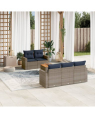 Salon de jardin 6 pcs avec coussins gris résine tressée | Mobilier & Déco