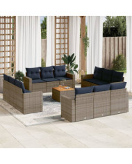Salon de jardin avec coussins 13 pcs gris résine tressée | Mobilier & Déco