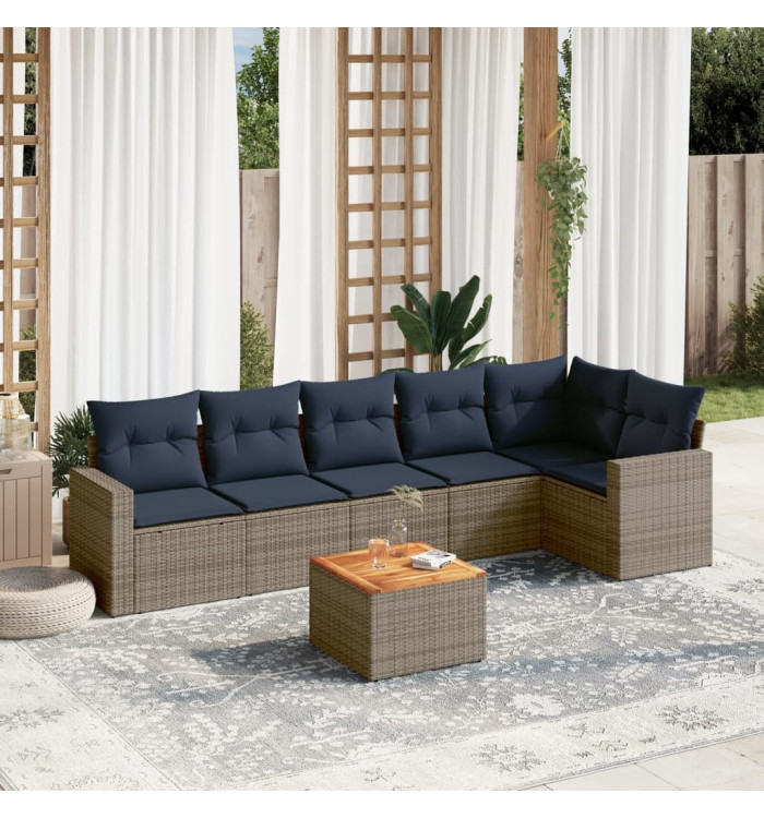 Salon de jardin 7 pcs avec coussins gris résine tressée | Mobilier & Déco