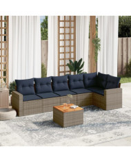 Salon de jardin 7 pcs avec coussins gris résine tressée | Mobilier & Déco