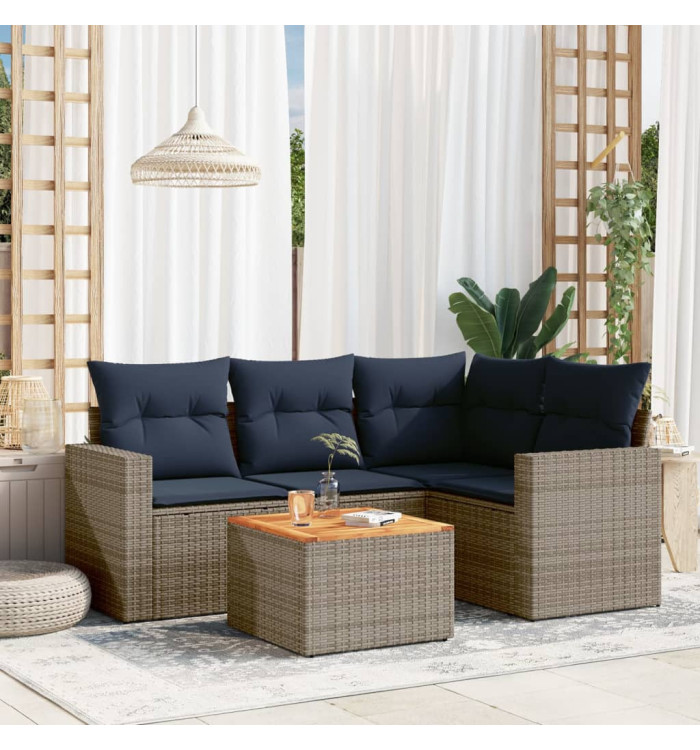 Salon de jardin 5 pcs avec coussins gris résine tressée | Mobilier & Déco