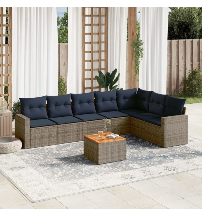 Salon de jardin 8 pcs avec coussins gris résine tressée | Mobilier & Déco