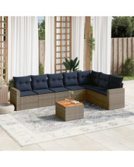 Salon de jardin 8 pcs avec coussins gris résine tressée | Mobilier & Déco