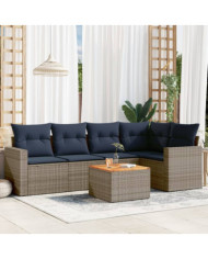 Salon de jardin 6 pcs avec coussins gris résine tressée | Mobilier & Déco