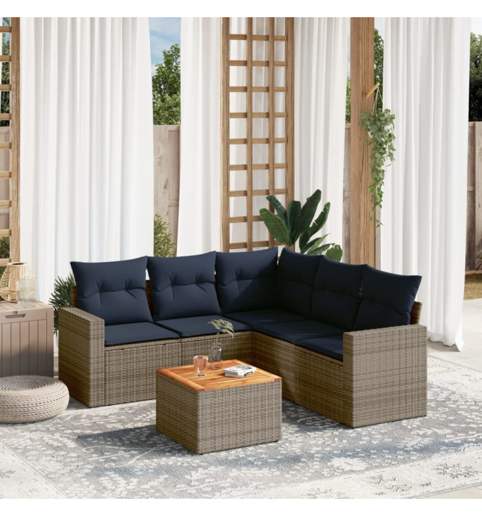 Salon de jardin 6 pcs avec coussins gris résine tressée | Mobilier & Déco