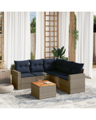 Salon de jardin 6 pcs avec coussins gris résine tressée | Mobilier & Déco