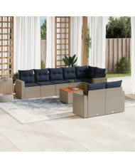 Salon de jardin 9 pcs avec coussins gris résine tressée | Mobilier & Déco