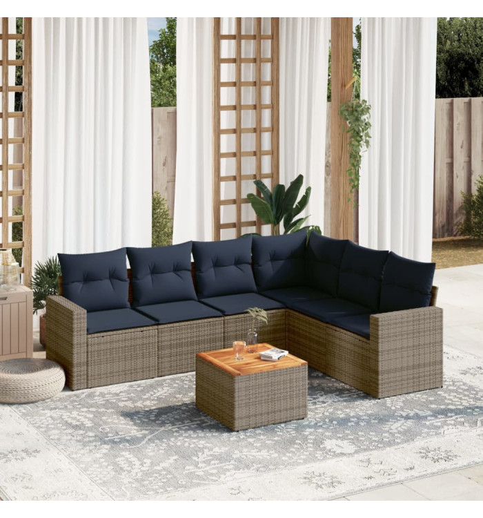 Salon de jardin 7 pcs avec coussins gris résine tressée | Mobilier & Déco