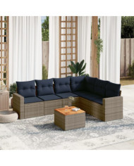 Salon de jardin 7 pcs avec coussins gris résine tressée | Mobilier & Déco