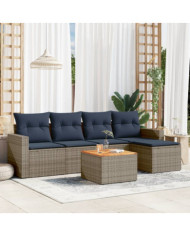 Salon de jardin 6 pcs avec coussins gris résine tressée | Mobilier & Déco