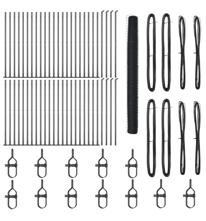 Clôture Hexagonale Grise 1,5x100 m Acier, Poteaux de Clôture avec Plaques de Base 13 pcs Ø32mm 83,5cm Acier Galvanisé | Mobili
