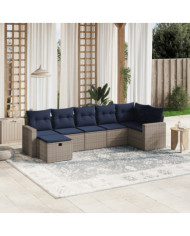 Salon de jardin 7 pcs avec coussins gris résine tressée | Mobilier & Déco