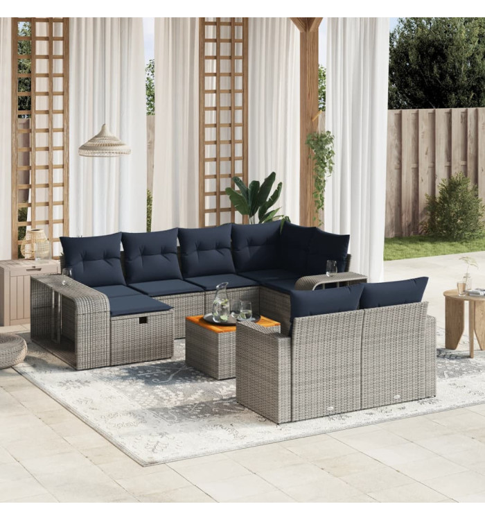 Salon de jardin 11 pcs avec coussins gris résine tressée | Mobilier & Déco