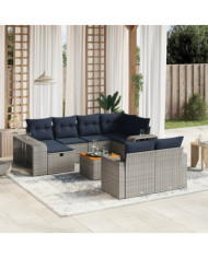 Salon de jardin 11 pcs avec coussins gris résine tressée | Mobilier & Déco