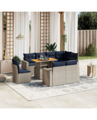 Salon de jardin 9 pcs avec coussins gris résine tressée | Mobilier & Déco