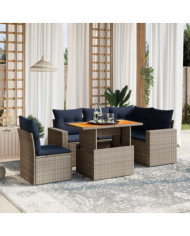 Salon de jardin 6 pcs avec coussins gris résine tressée | Mobilier & Déco