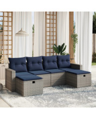Salon de jardin 6 pcs avec coussins gris résine tressée | Mobilier & Déco