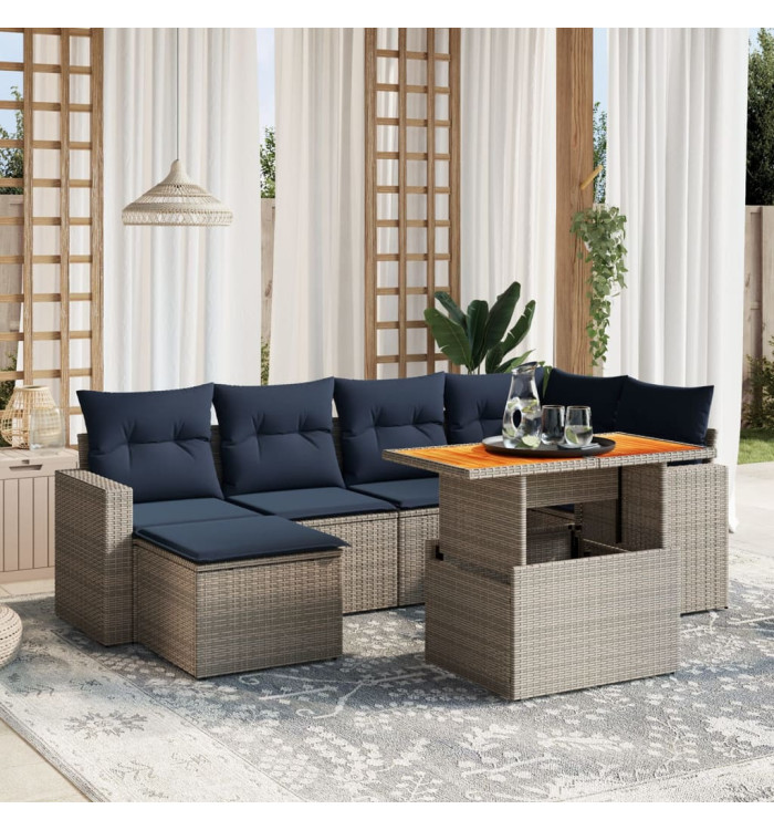 Salon de jardin 7 pcs avec coussins gris résine tressée | Mobilier & Déco