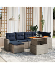 Salon de jardin 7 pcs avec coussins gris résine tressée | Mobilier & Déco