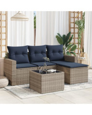 Salon de jardin 5 pcs avec coussins gris résine tressée | Mobilier & Déco