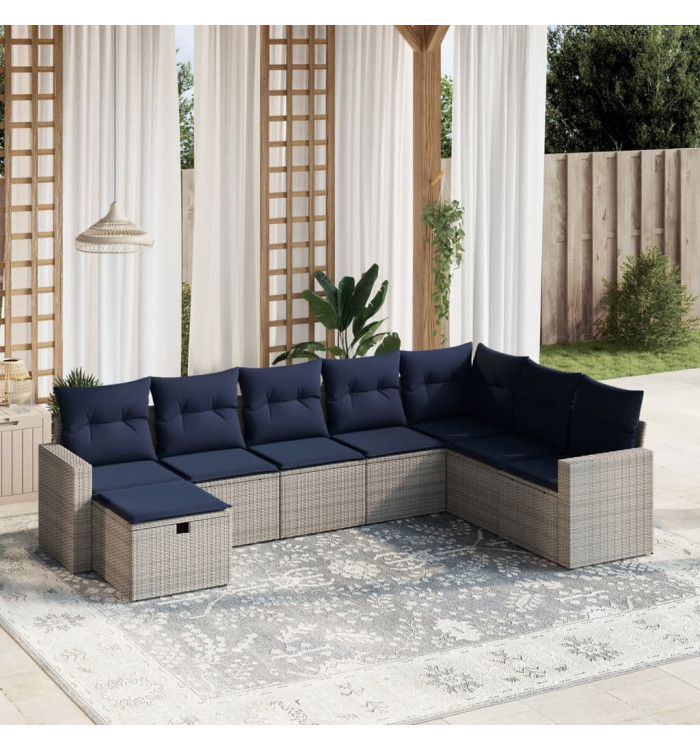 Salon de jardin 8 pcs avec coussins gris résine tressée | Mobilier & Déco