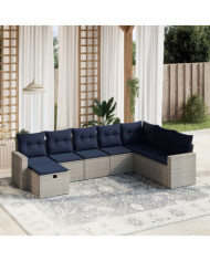 Salon de jardin 8 pcs avec coussins gris résine tressée | Mobilier & Déco