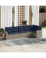 Salon de jardin 6 pcs avec coussins gris résine tressée | Mobilier & Déco
