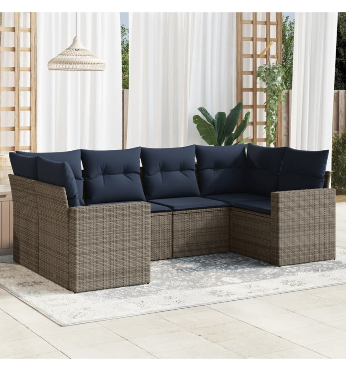 Salon de jardin 6 pcs avec coussins gris résine tressée | Mobilier & Déco