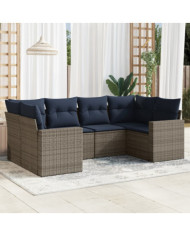 Salon de jardin 6 pcs avec coussins gris résine tressée | Mobilier & Déco
